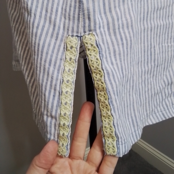 Spartina 449 Carlen Tunic Carolina Blue Stripe Yellow Embroidery & Tassel - M - Picture 9 of 16